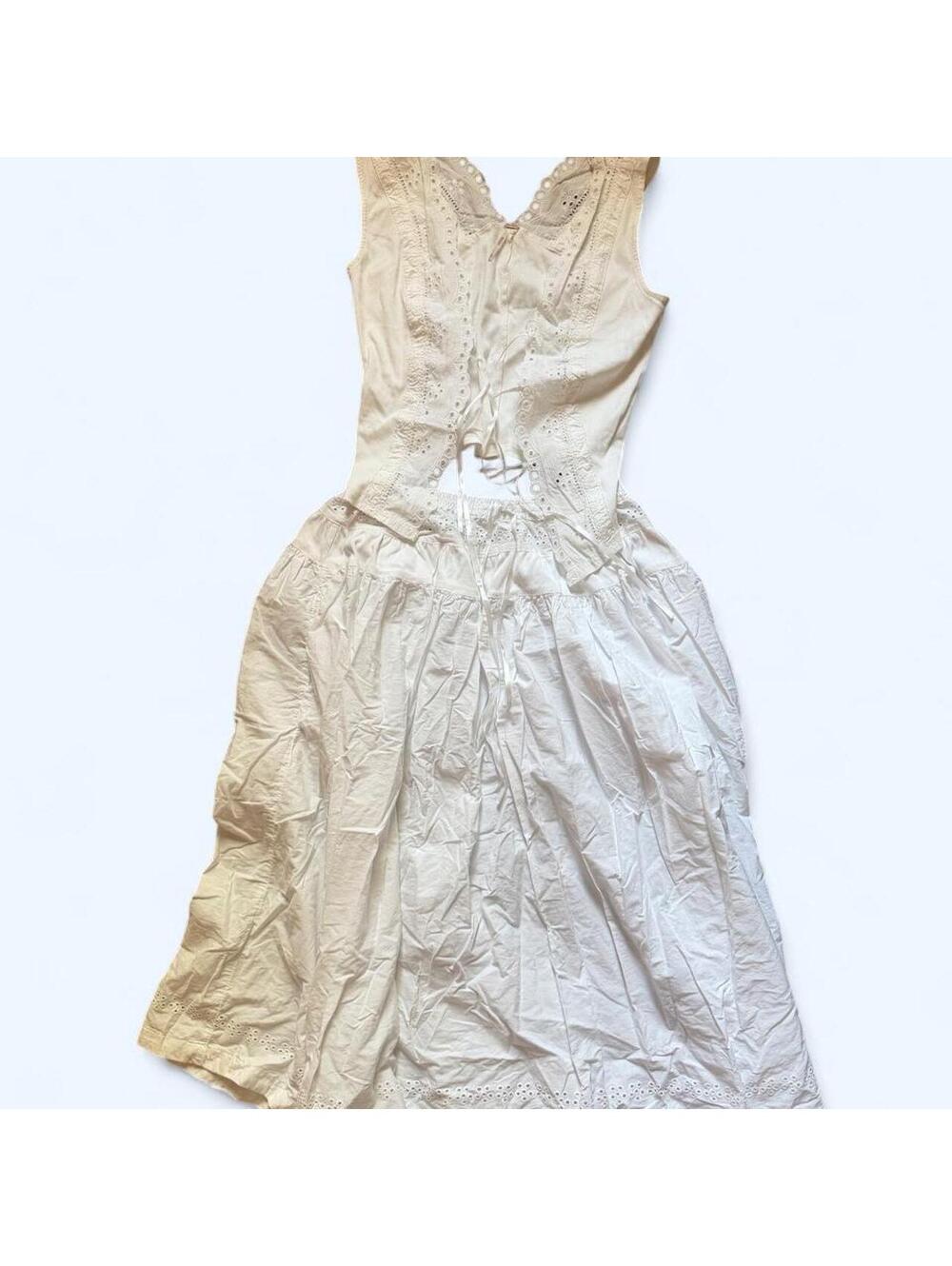 Free People white eyelet lace set with tie front and skirt